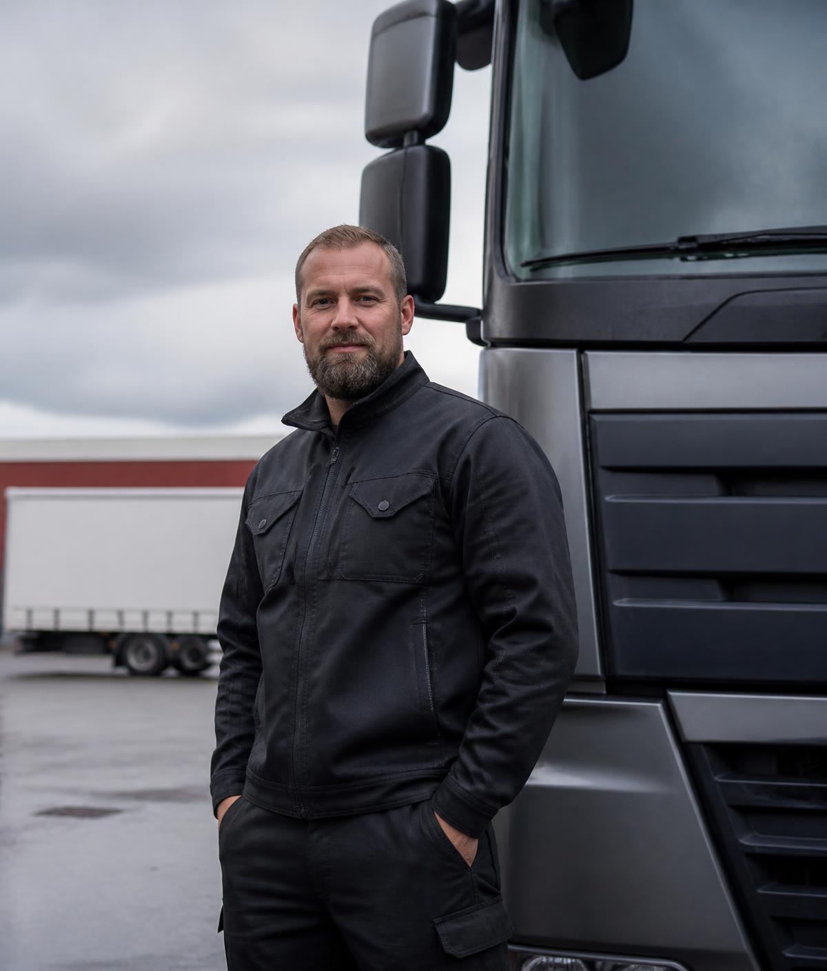 Yrkesförare framför lastbilen